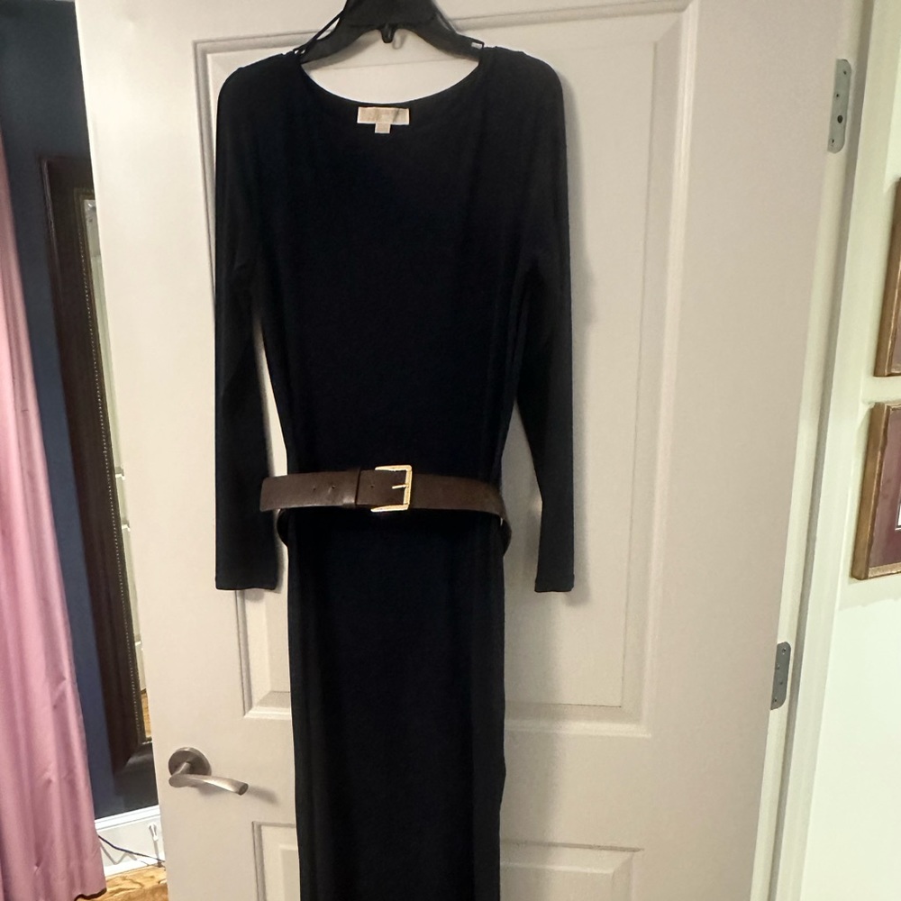 Navy Michael Kors maxi dress with Michael Kors belt. EUC
